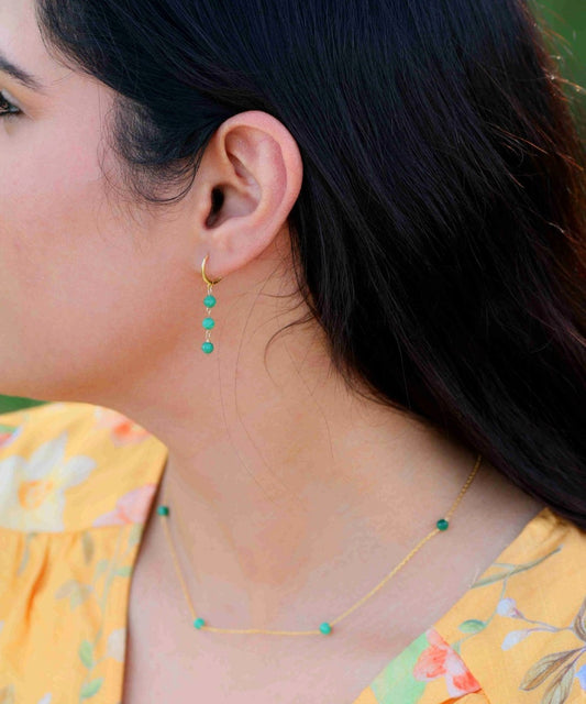 Verdant Grace Set – Green Malachite Chain Necklace, Bracelet & Hoop Earrings