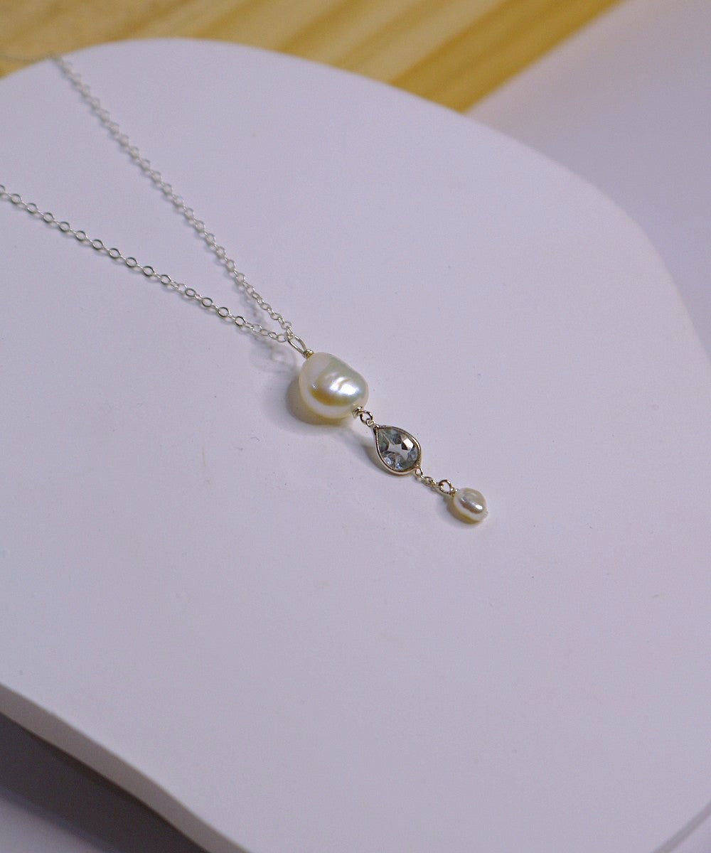 Blue Topaz Pearl Drop Necklace