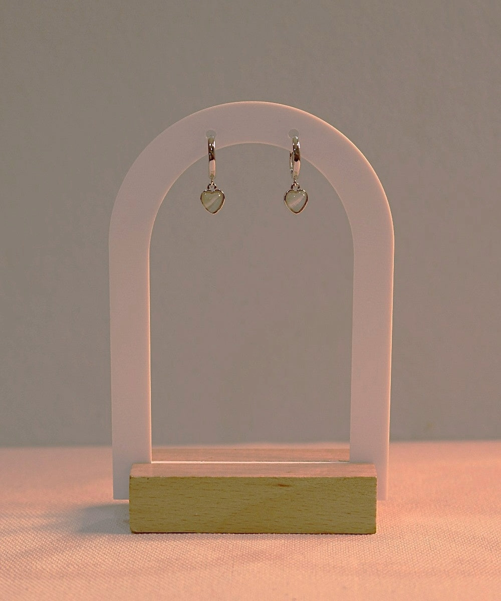 Opal Heart Hoops - Silver