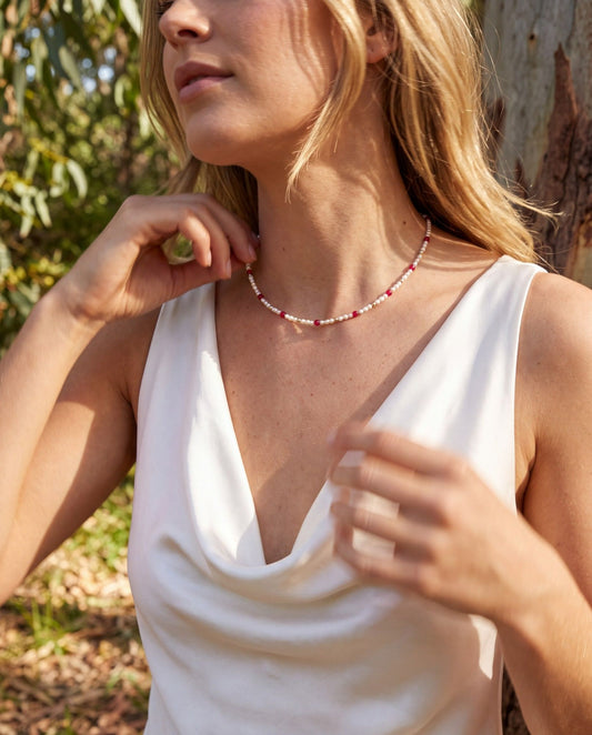 Crimson Pearl Beaded Necklace