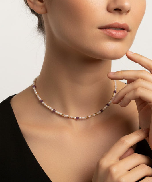 Amara Pearl & Amethyst Choker