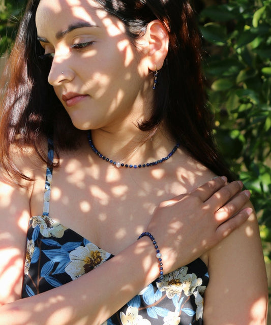 Lunar Midnight Set – Lapis Lazuli Necklace, Bracelet & Hoops