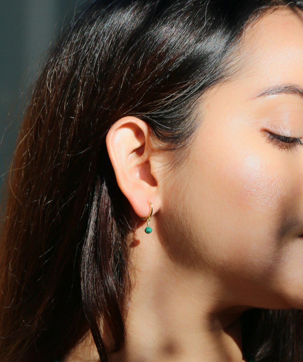 Verdant Soul Set – Green Malachite Beaded Necklace, Bracelet & Hoop Earrings