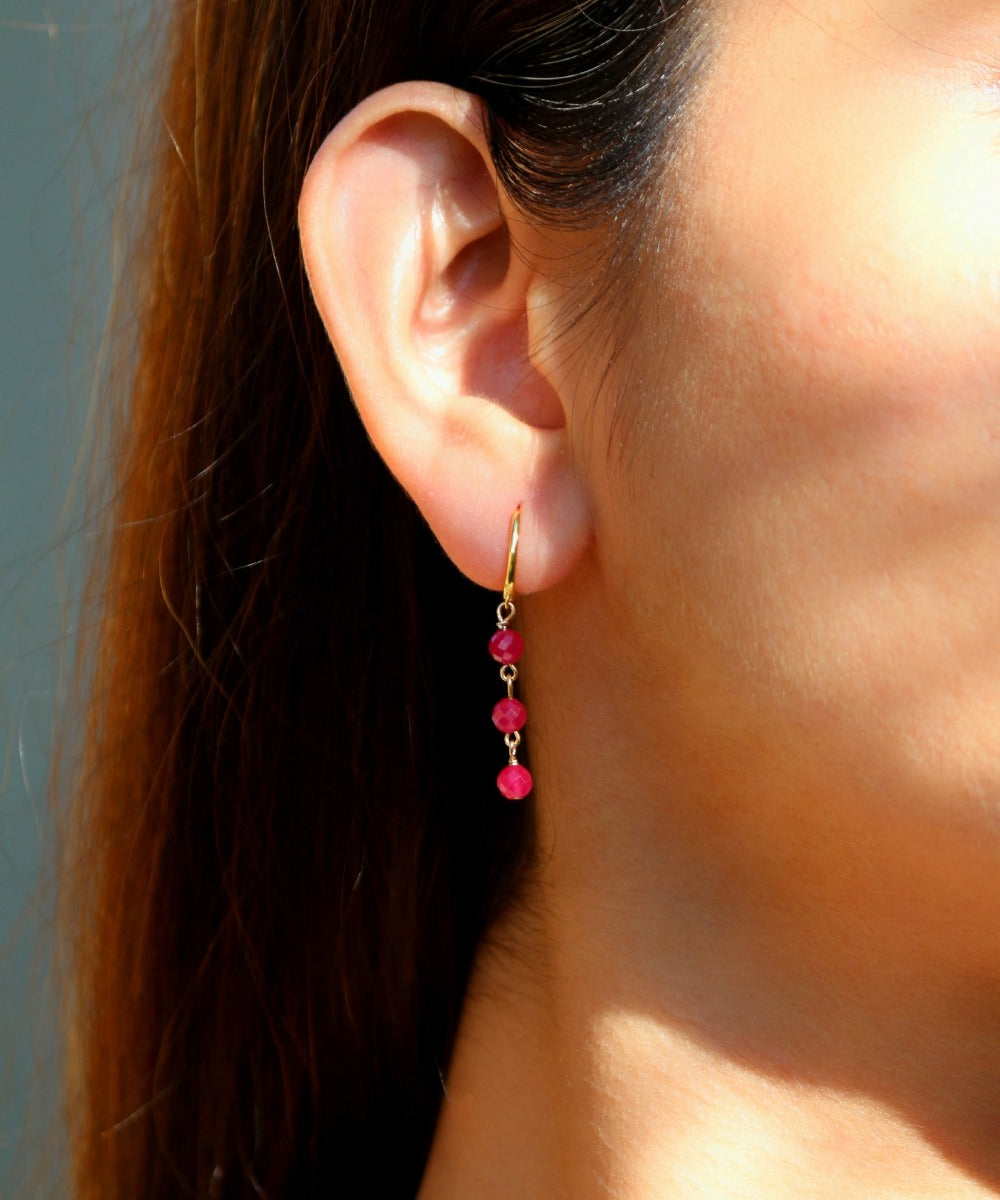 Crimson Grace Set – Ruby Beaded Necklace, Bracelet & Hoop Earrings