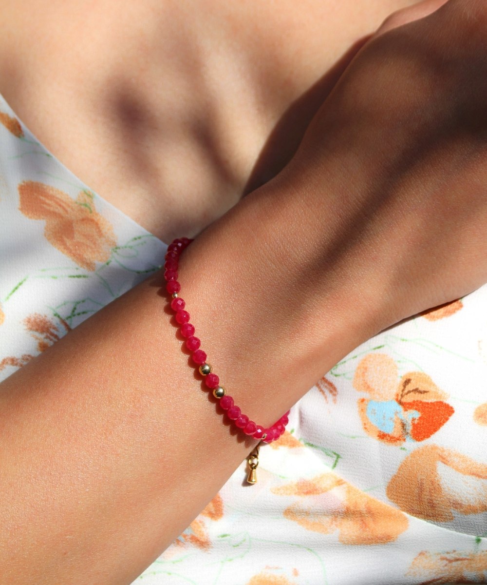 Crimson Grace Set – Ruby Beaded Necklace, Bracelet & Hoop Earrings