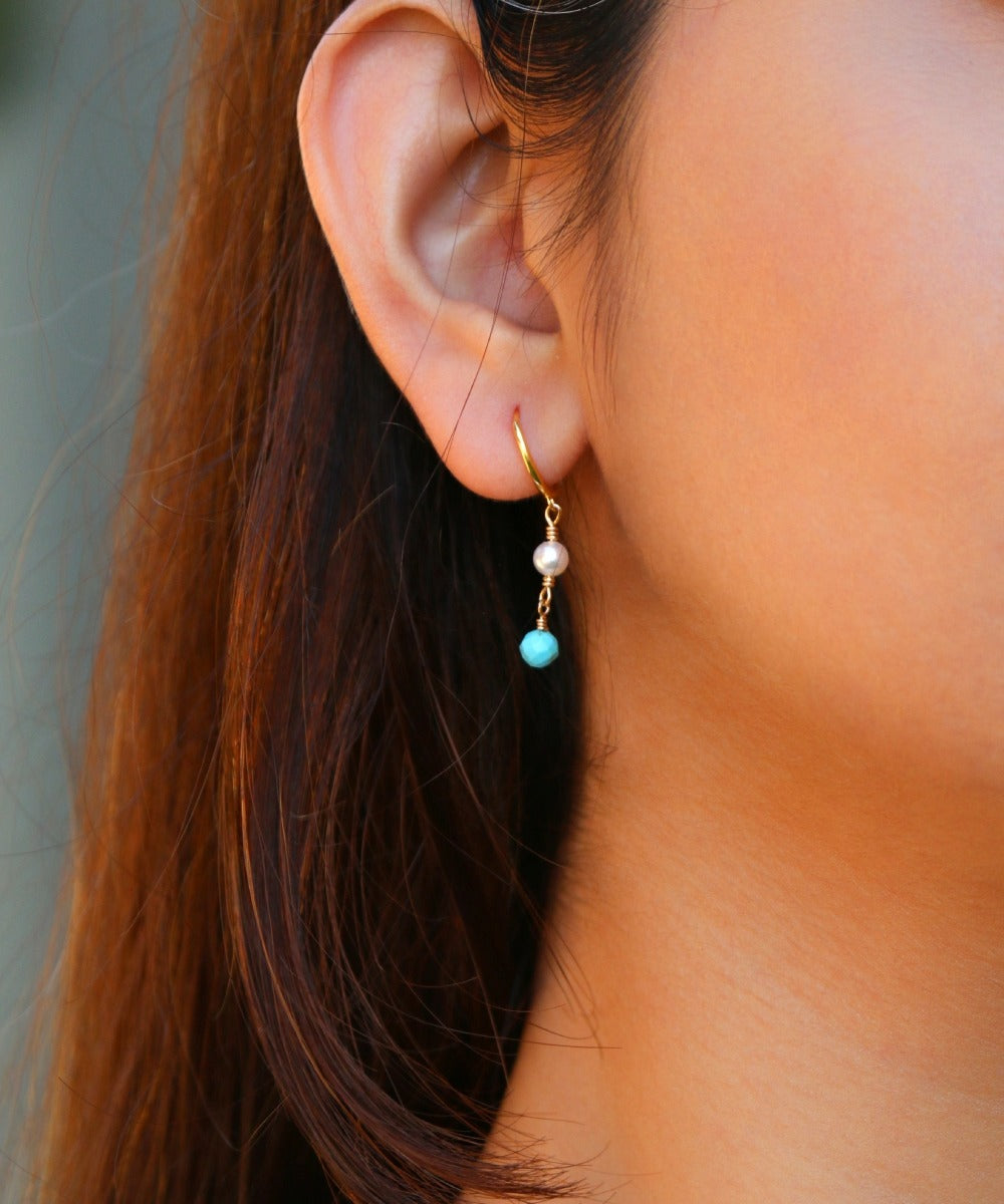 Ocean Muse Set – Pearl & Turquoise Wire-Wrapped Bracelet & Earrings