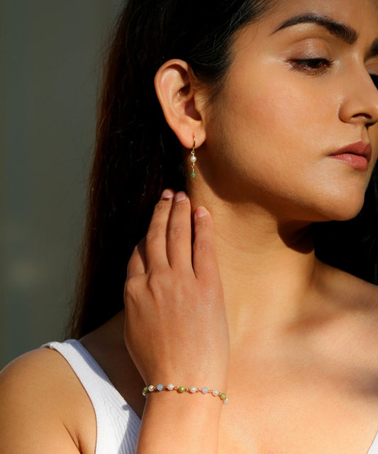 Celestial Garden Set – Pearl, Jade & Aquamarine Bracelet & Earrings