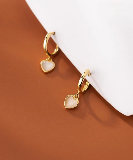 Opal Heart Hoops - Gold