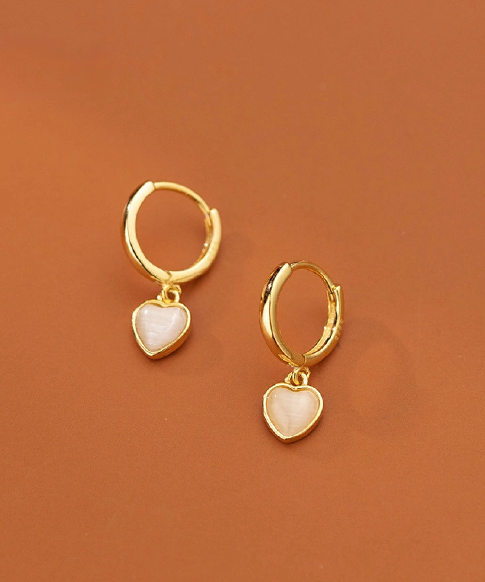 Opal Heart Hoops - Gold