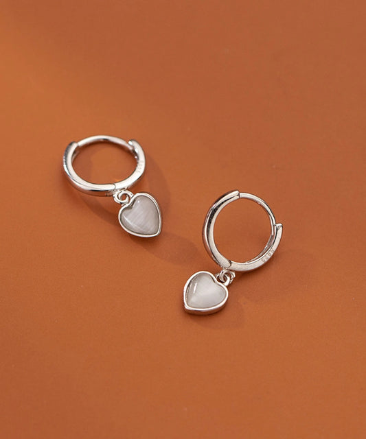 Opal Heart Hoops - Silver