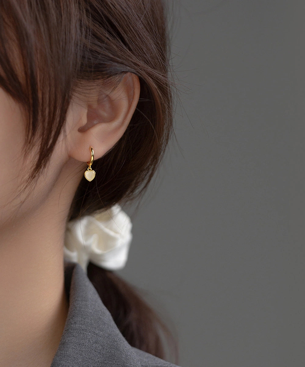 Opal Heart Hoops - Gold