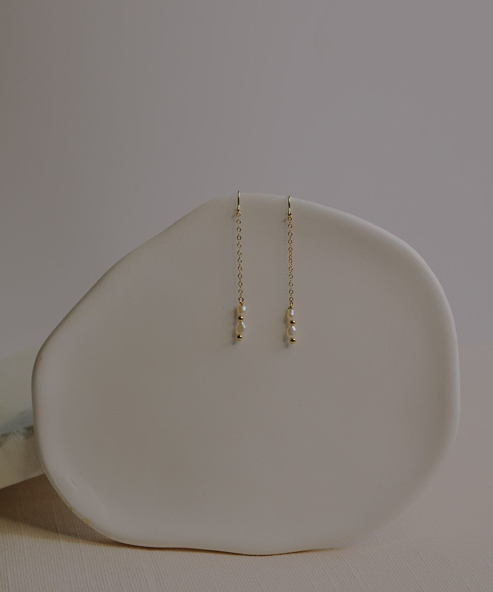 Golden Pearl Chain Earrings