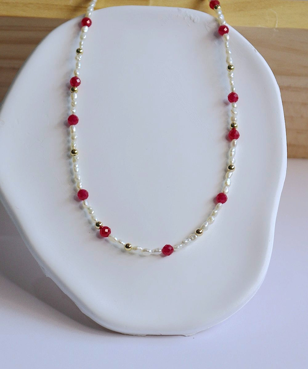 Crimson Pearl Beaded Necklace