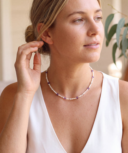 Amara Pearl & Amethyst Choker