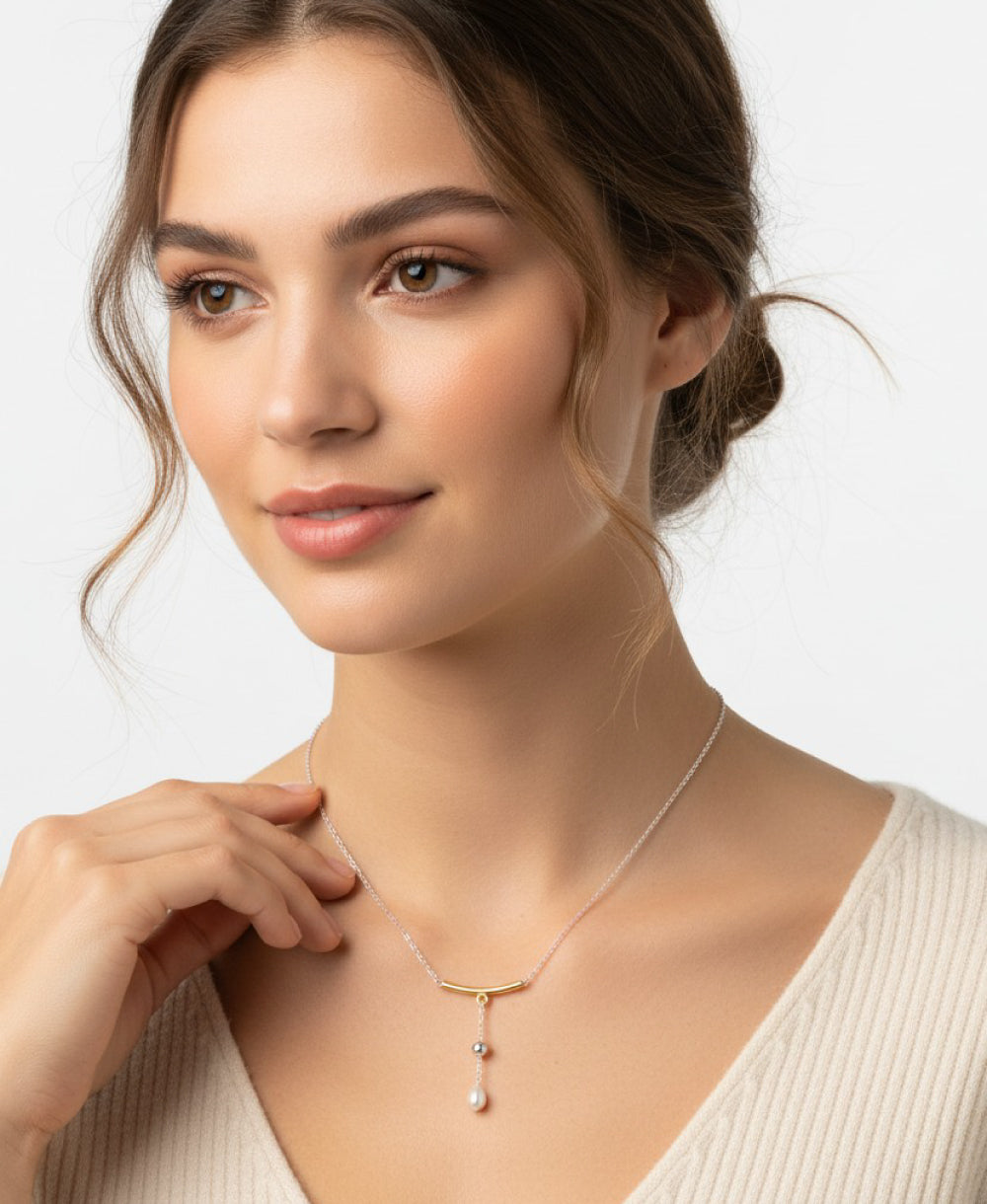 Golden Pearl Charm Necklace