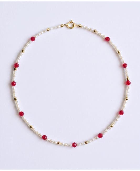 Crimson Pearl Beaded Necklace