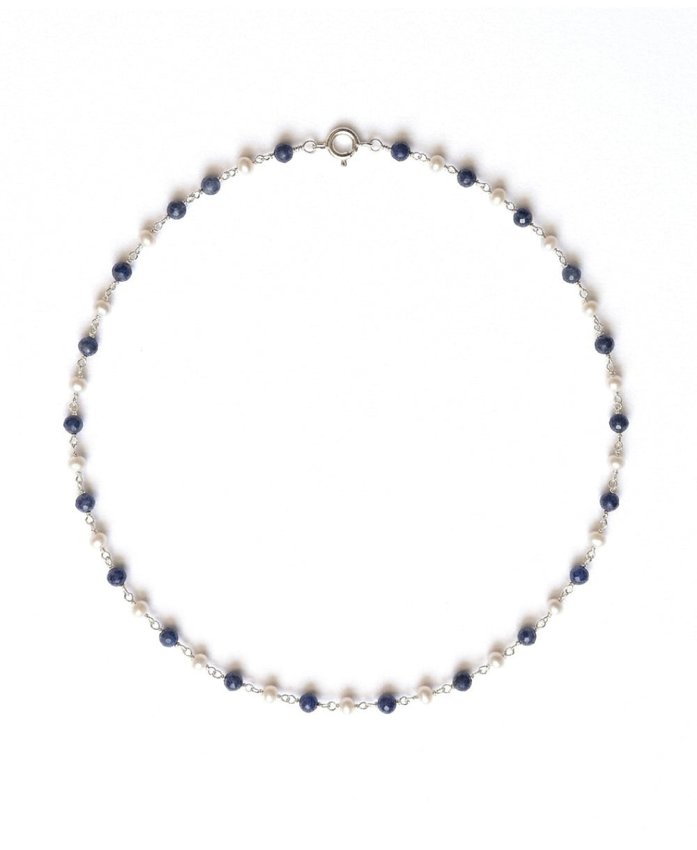 Sapphire Pearl Weave Necklace