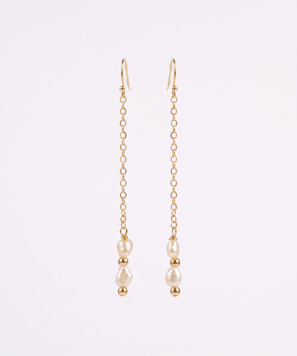Golden Pearl Chain Earrings