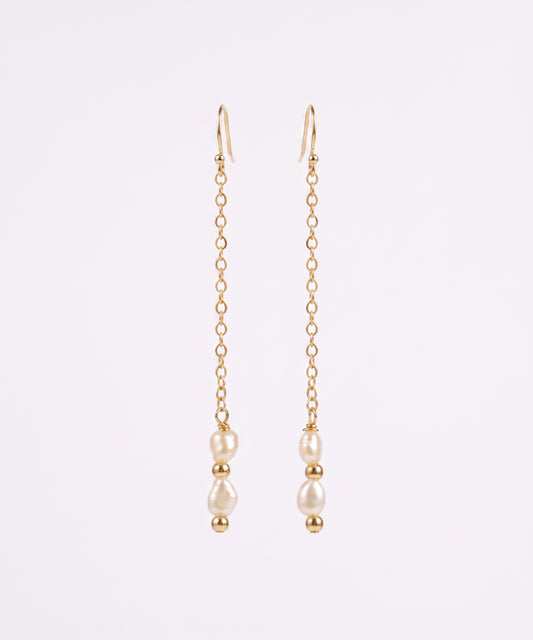 Golden Pearl Chain Earrings