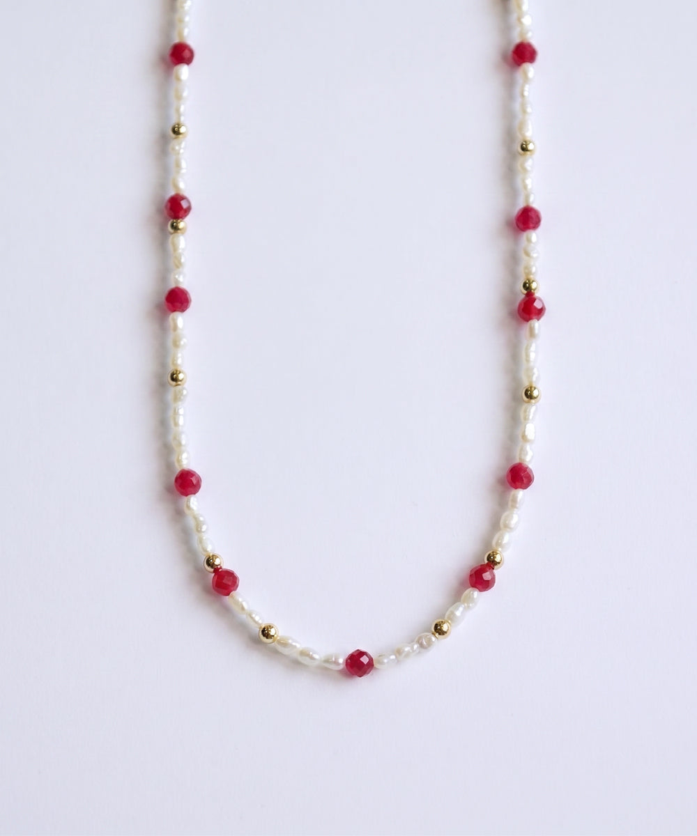 Crimson Pearl Beaded Necklace