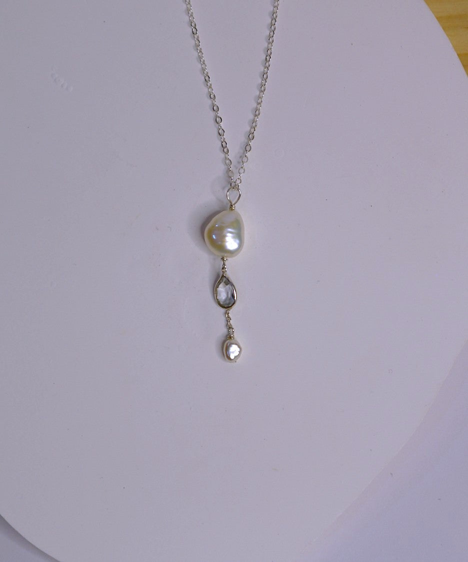 Blue Topaz Pearl Drop Necklace
