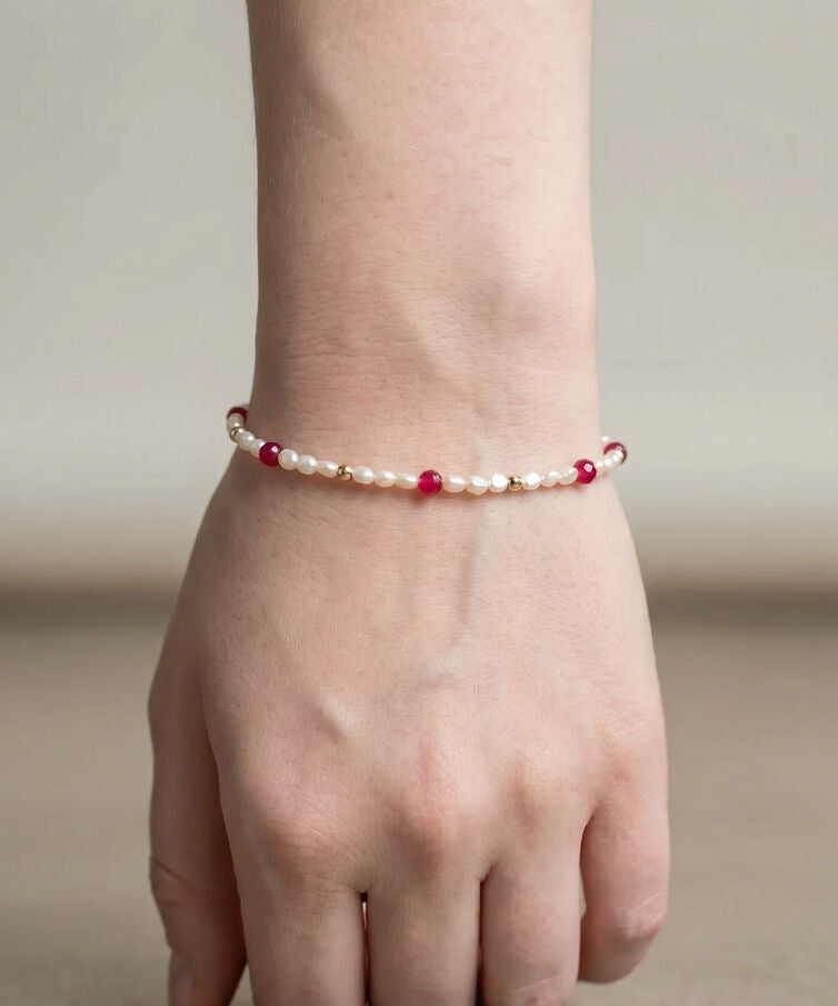 Radiant Heart Ruby Pearl Bracelet