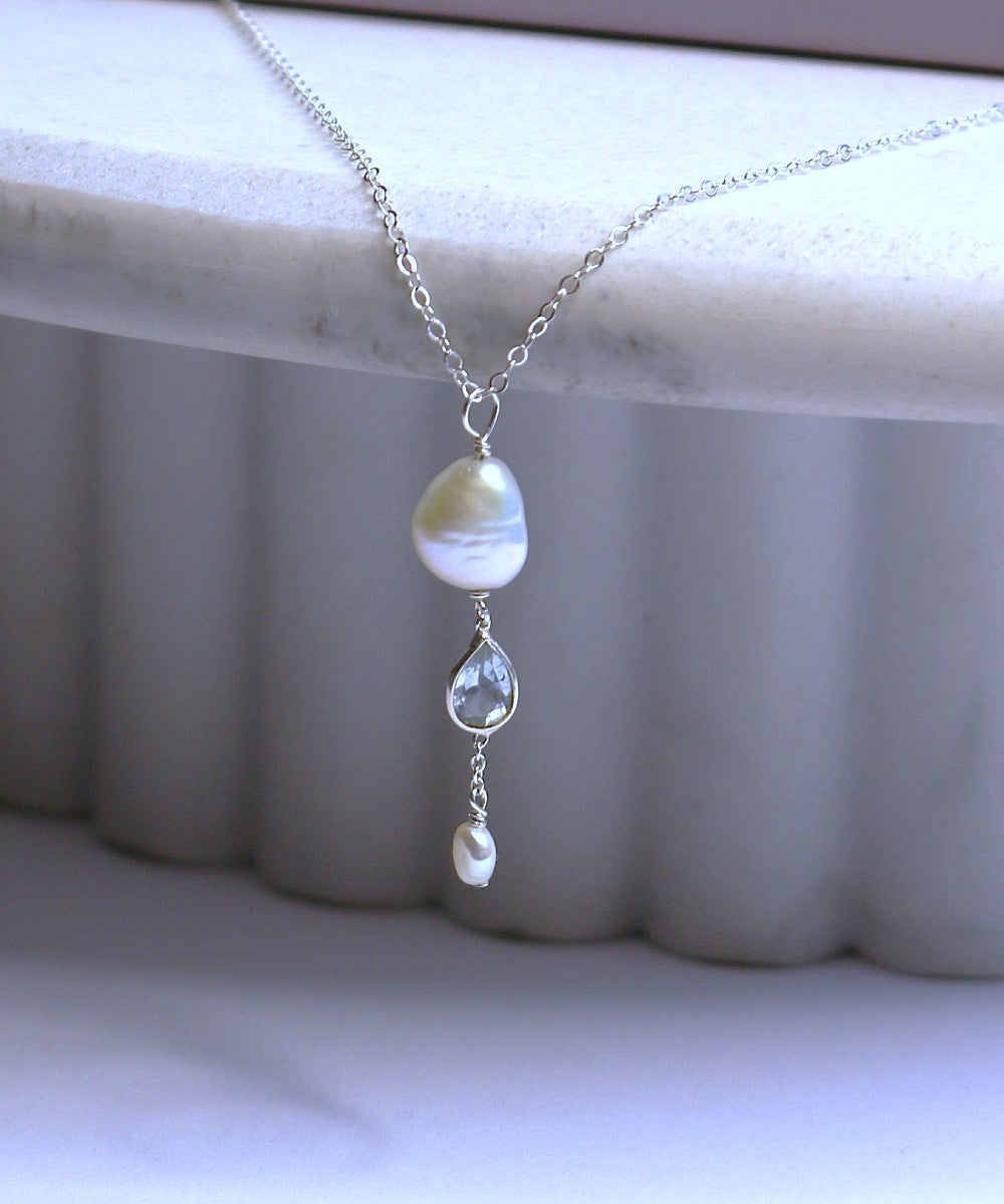 Blue Topaz Pearl Drop Necklace