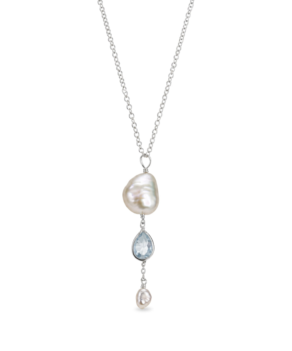 Blue Topaz Pearl Drop Necklace