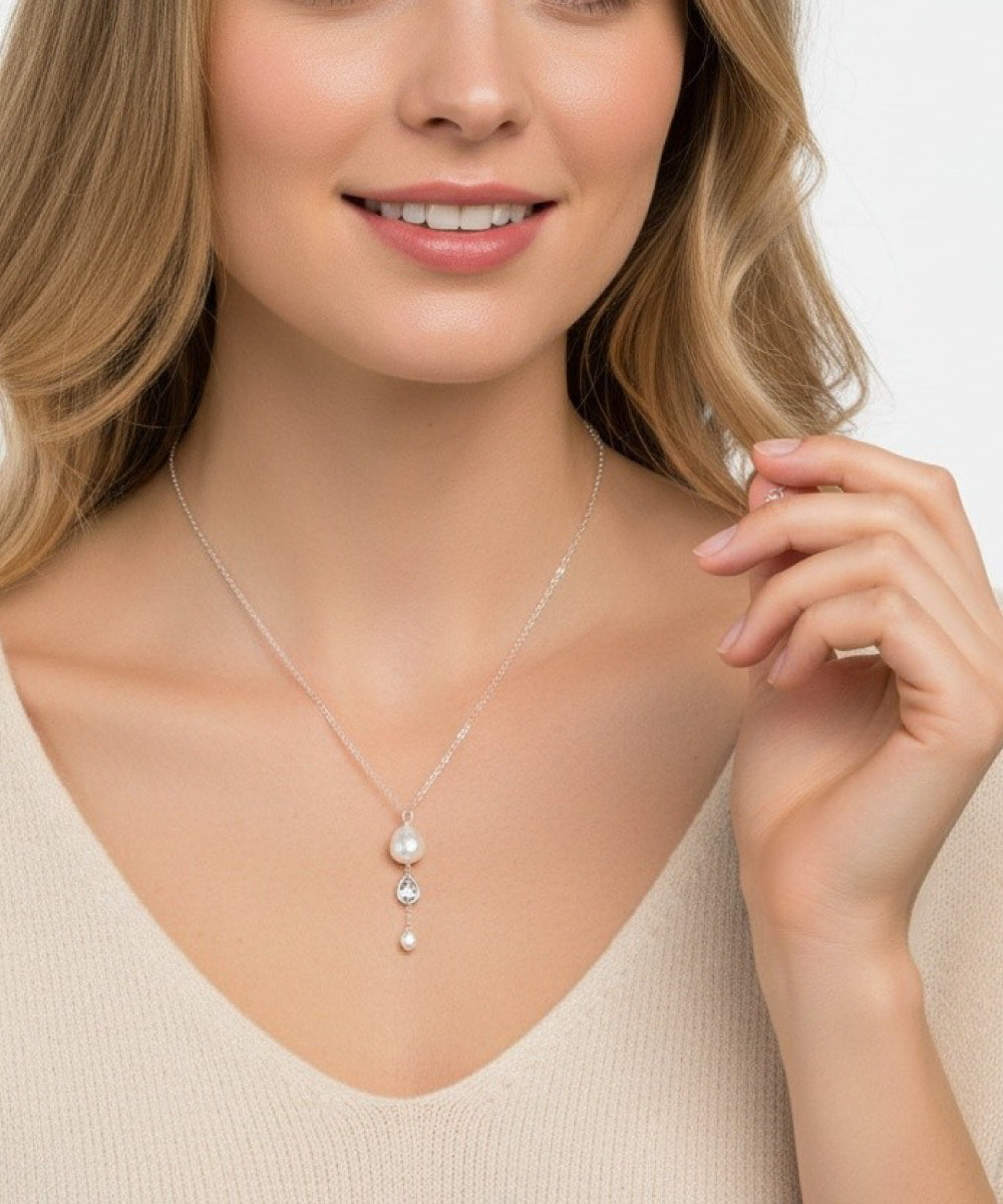 Blue Topaz Pearl Drop Necklace