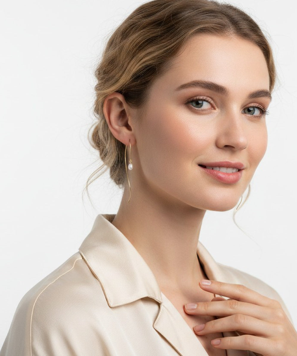 Golden Wave Pearl Earrings