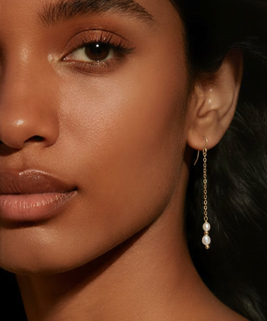 Golden Pearl Chain Earrings