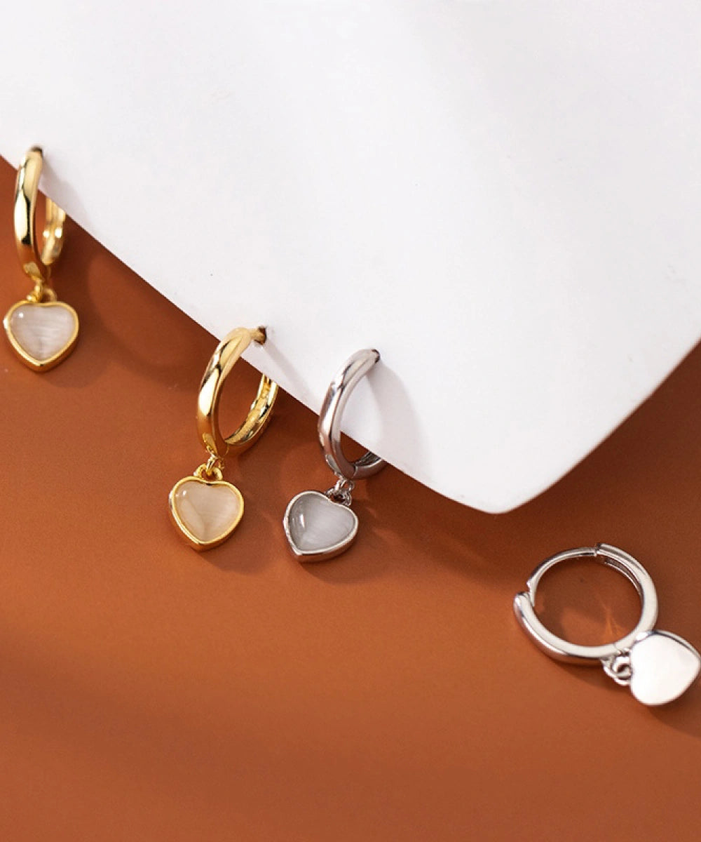 Opal Heart Hoops - Silver
