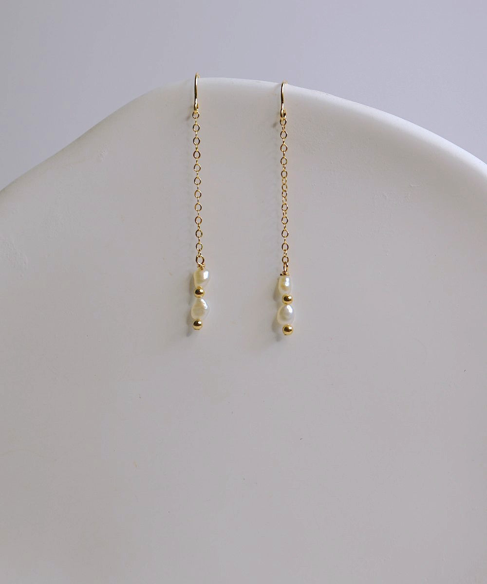 Golden Pearl Chain Earrings