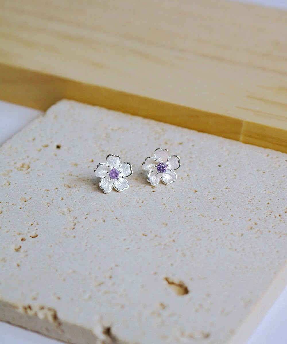 Amethyst Bloom Silver Studs