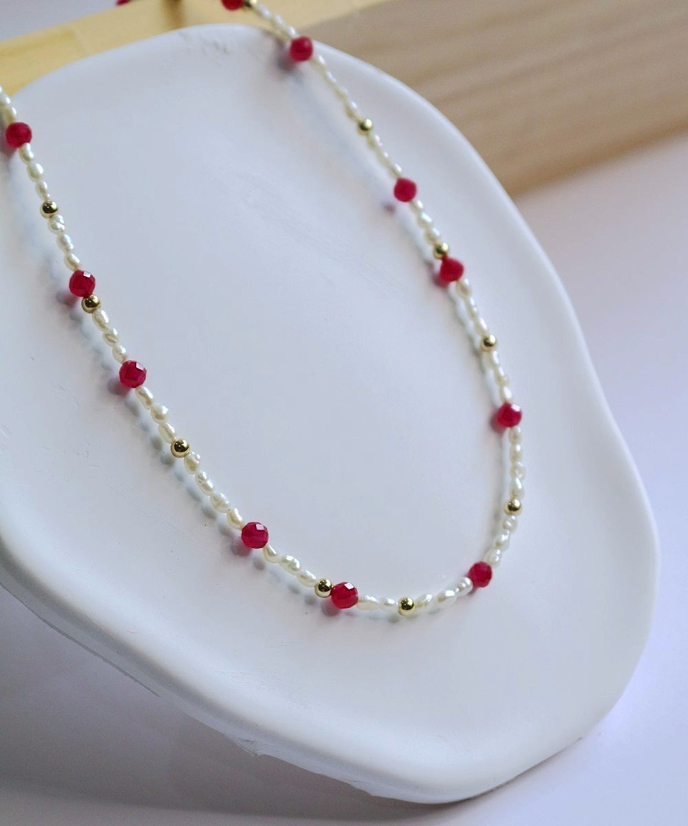 Crimson Pearl Beaded Necklace